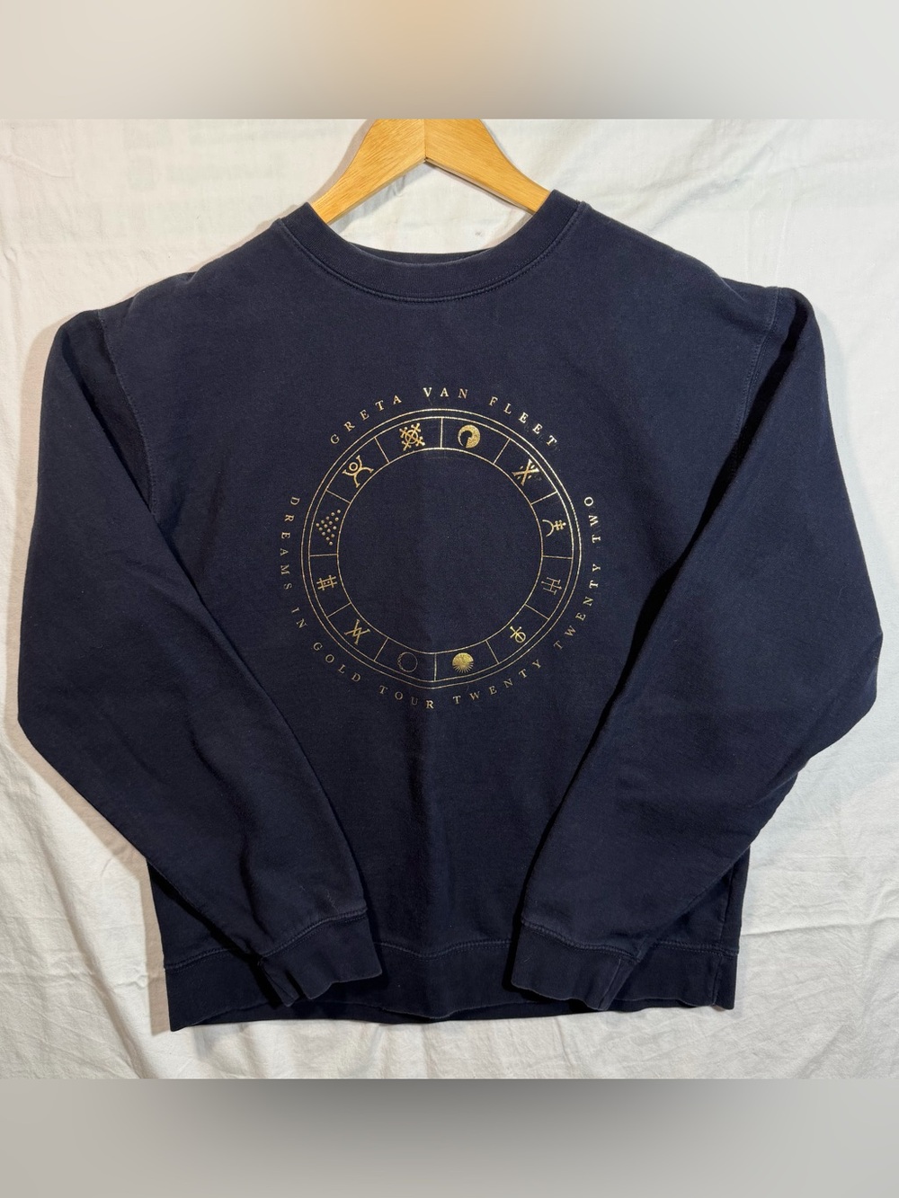 Greta Van Fleet Dreams In Gold Tour 2022 Navy Blue Graphic Crewneck Sweatshirt M